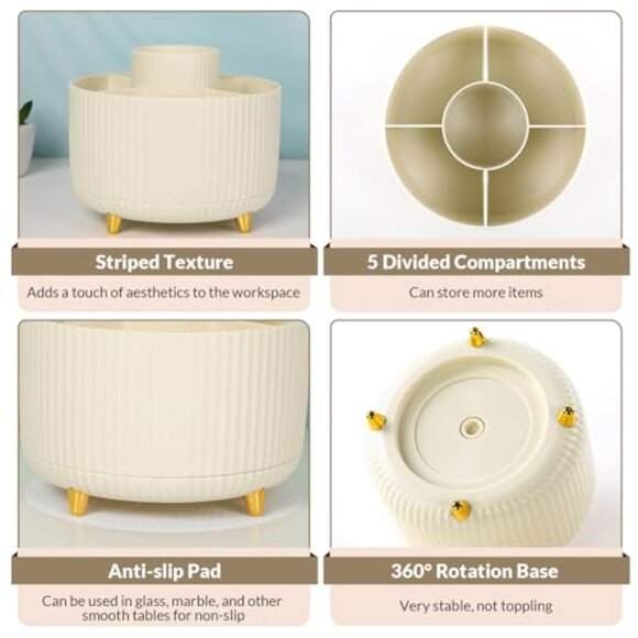 360 Rotating Plastic Desk Pen Organizer with 5 Slots for Office School Home - Picture 7 of 8